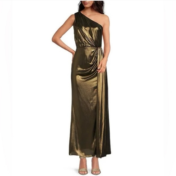 Gianni Bini Mikaela Lame Liquid Metal One Shoulder Dress